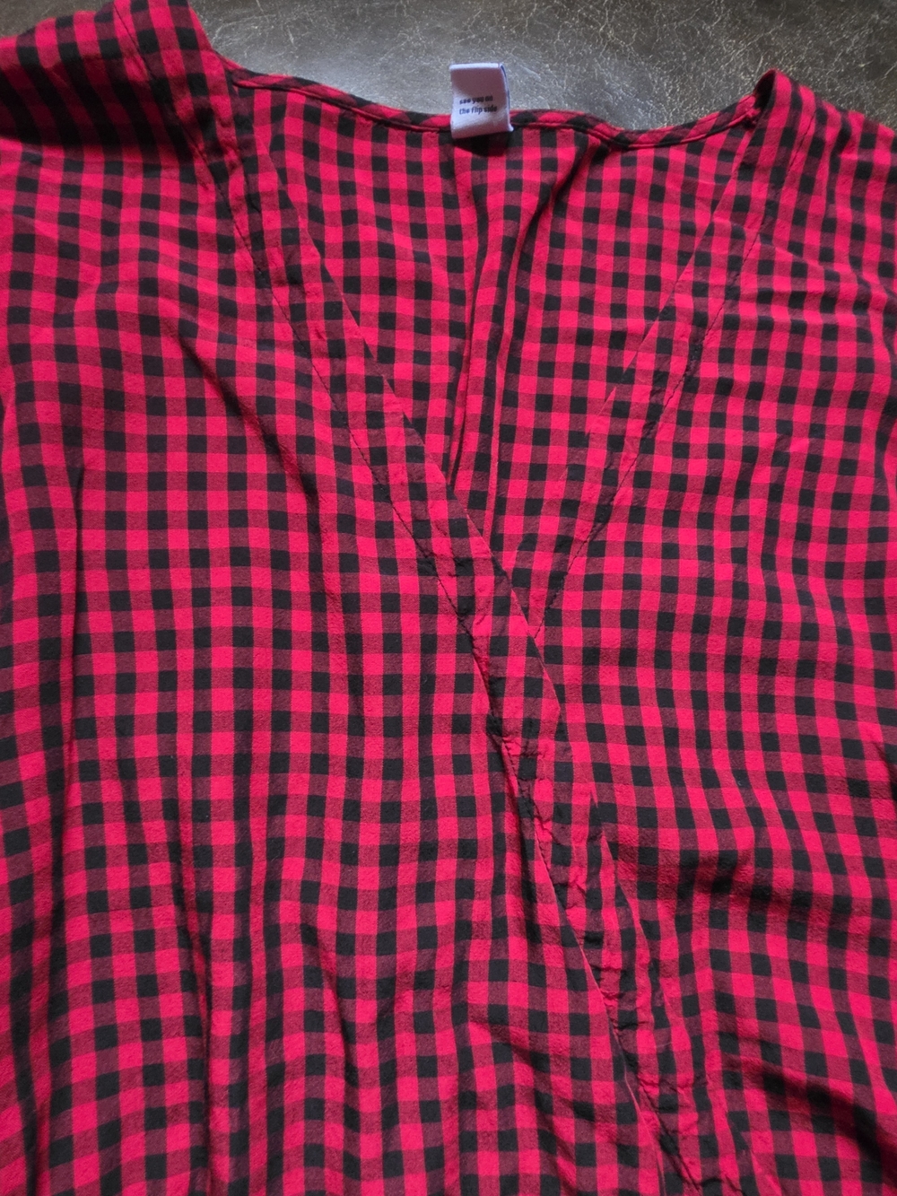 Old Navy Red Black Gingham Plaid Faux Wrap Blouse Top NWOT L - Picture 2 of 5